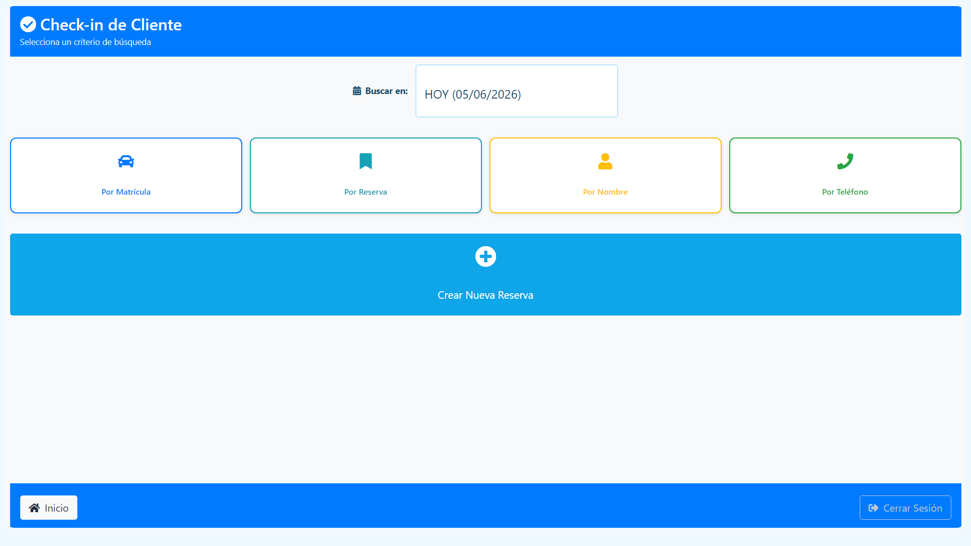 Check-in en tablet con búsqueda multi-criterio